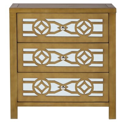 Wooden Storage Cabinet With Three Built-In Drawers And Decorative Mirror, Natural Wood Finish - Image 0