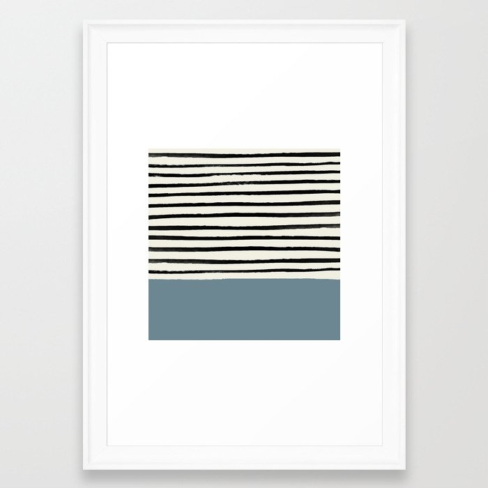 Dusty Blue X Stripes Framed Art Print by Leah Flores - Scoop White - Small 13" x 19"-15x21 - Image 0