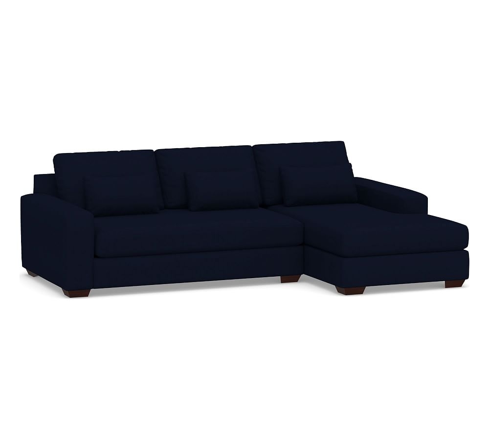 Big Sur Square Arm Upholstered Deep Seat Left Arm Loveseat with Chaise Sectional and Bench Cushion, Down Blend Wrapped Cushions, Performance Everydaylinen(TM) Navy - Image 0