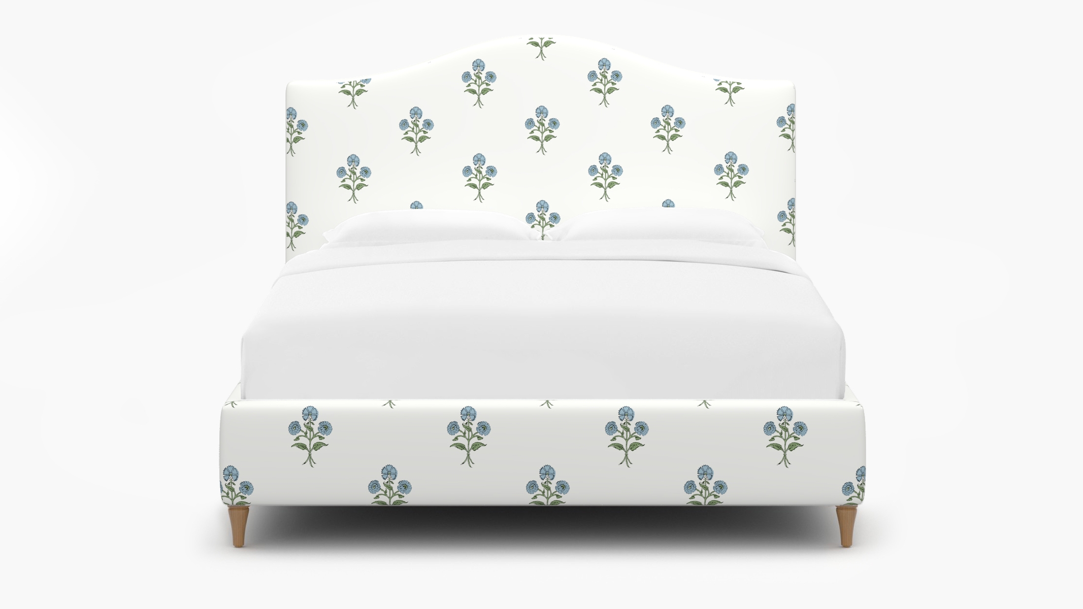 Camelback Bed, Blue Delphine, Natural Decorative Tapered Leg, Full - Image 0