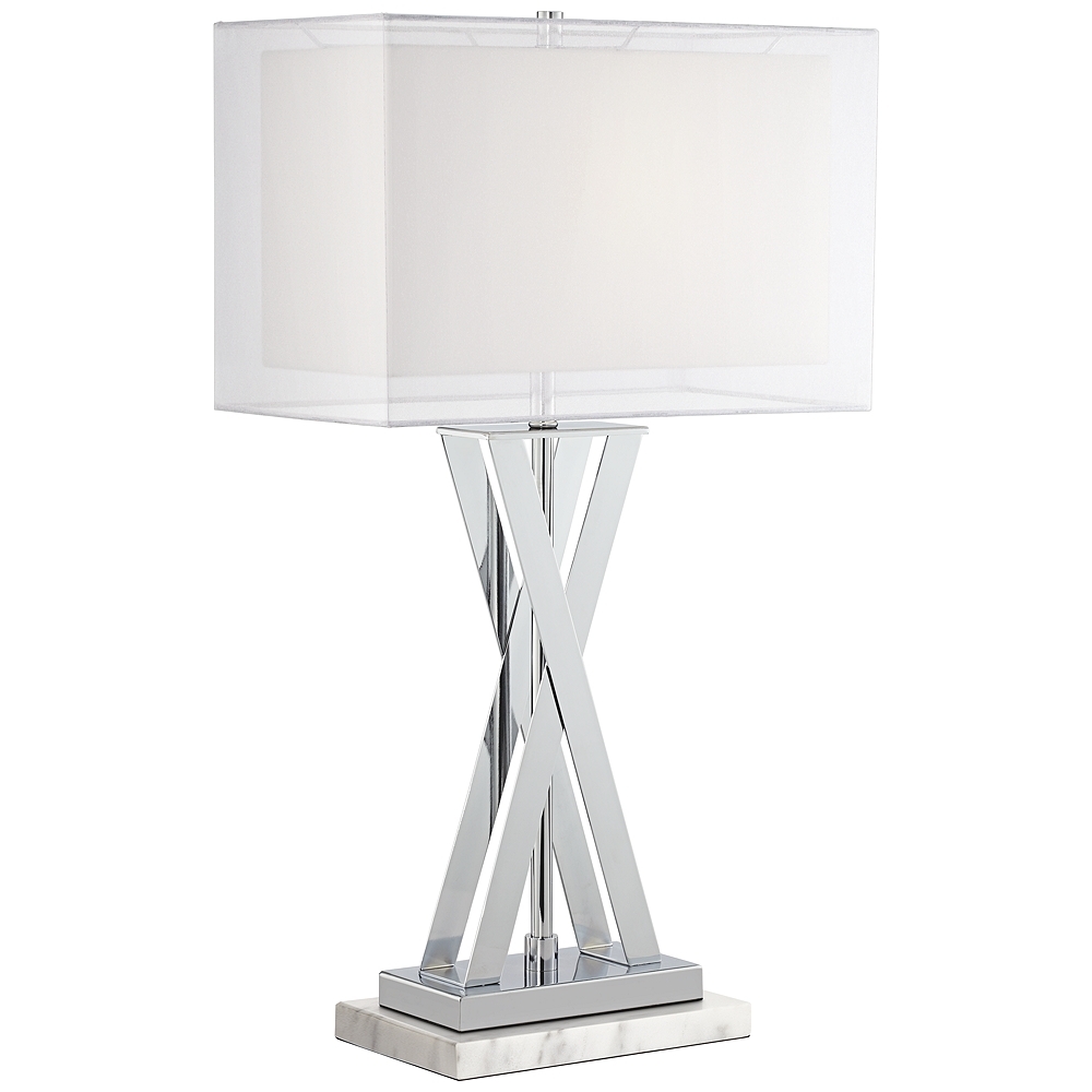 Possini Euro Proxima 28" Chrome Table Lamp with White Marble Riser - Image 0