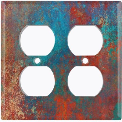Metal Crosshatch Light Switch Plate Outlet Cover (Metal Patina 1 Print  - Double Duplex) - Image 0