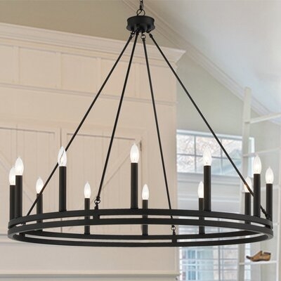 Clairan 12 - Light Candle Style Wagon Wheel Chandelier with Wood Accents - Image 0