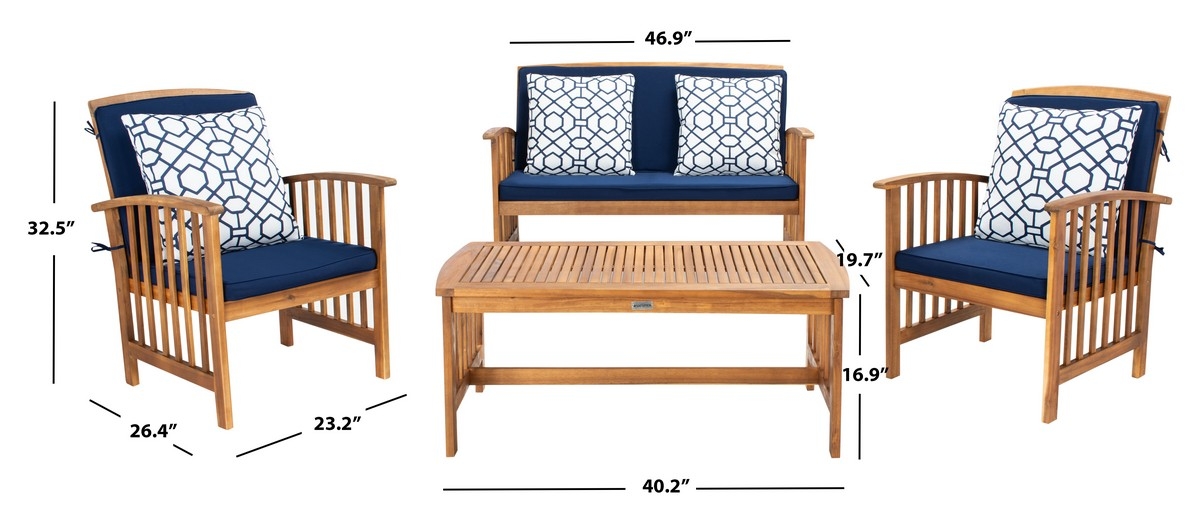 Rocklin 4 Pc Outdoor Set - Natural/Nvy + Trellis P - Safavieh - Image 8