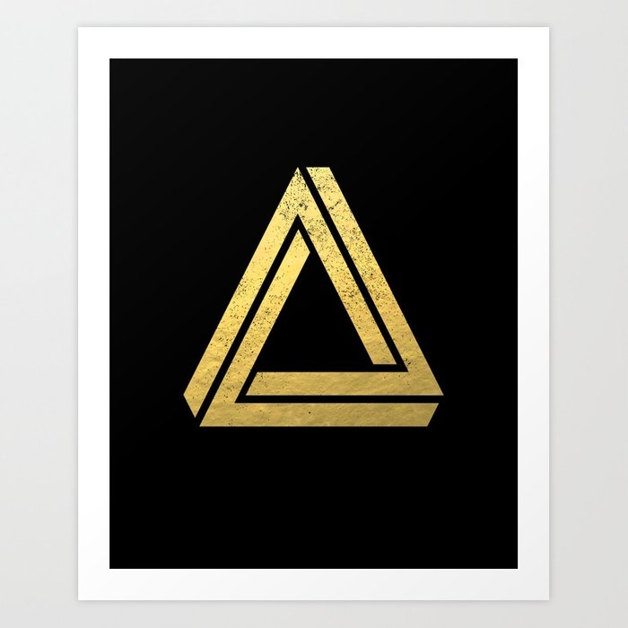 Penrose Triangle - Black And Gold, Gold, Black, Trendy, Trend, Math, Art Print by Charlottewinter - Small - Image 0