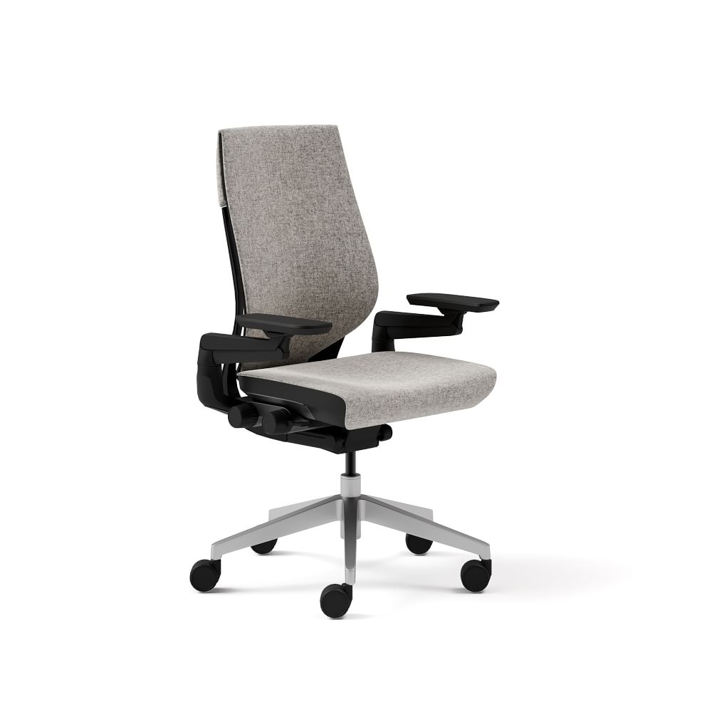 Steelcase Gesture Task Chair w Lumbar, Soft Casters Black Frame Medium Gray Upholstered Back / Polished Aluminum - Image 0
