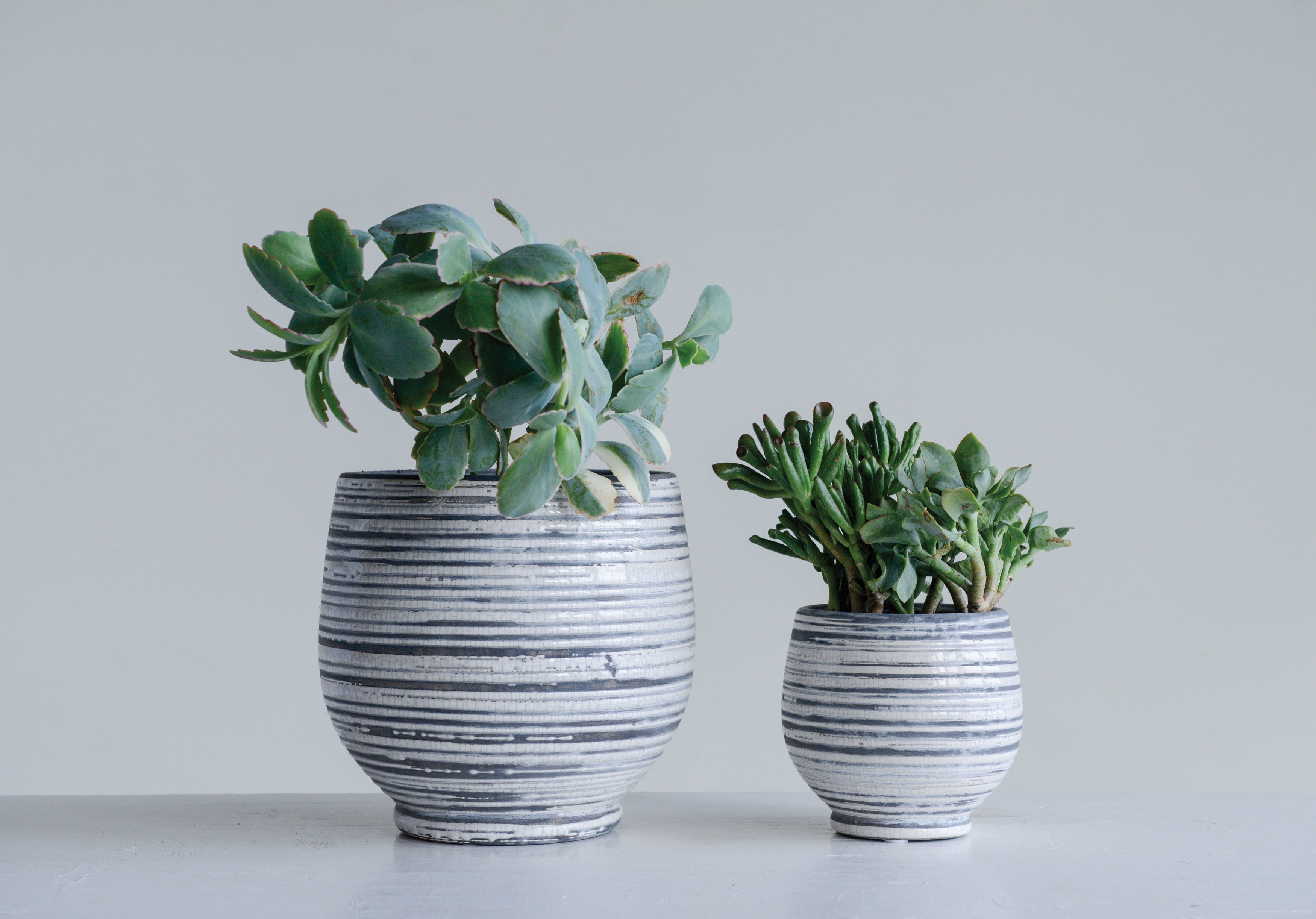 Grey & White Striped Stoneware Planter - Image 0