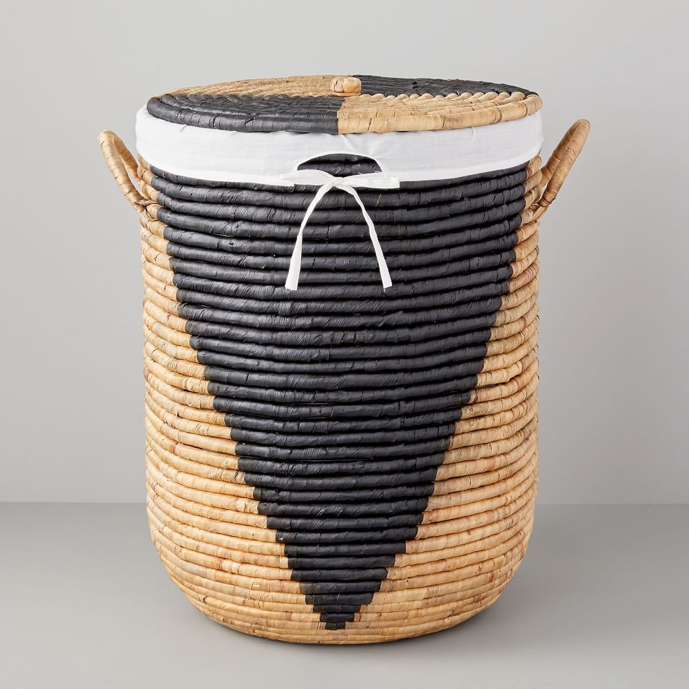Two-Tone Woven Seagrass, Hamper, Large, 18.9"W x 24.4"H - Image 0