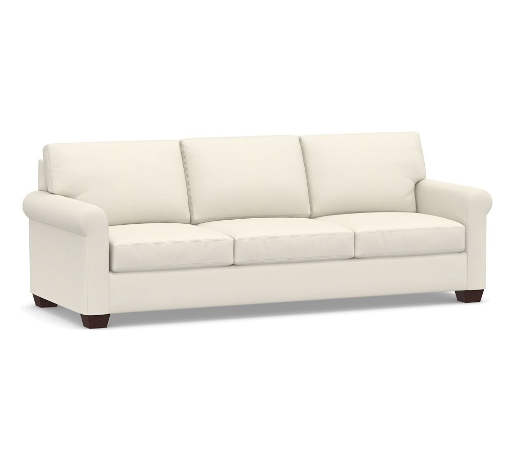 York Roll Arm Upholstered Grand Sofa 97.5" 3X3, Down Blend Wrapped Cushions, Textured Twill Ivory - Image 0