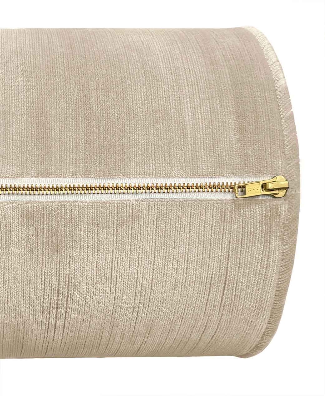 THE BOLSTER :: STRIE VELVET // OYSTER - BY THE YARD - Image 3