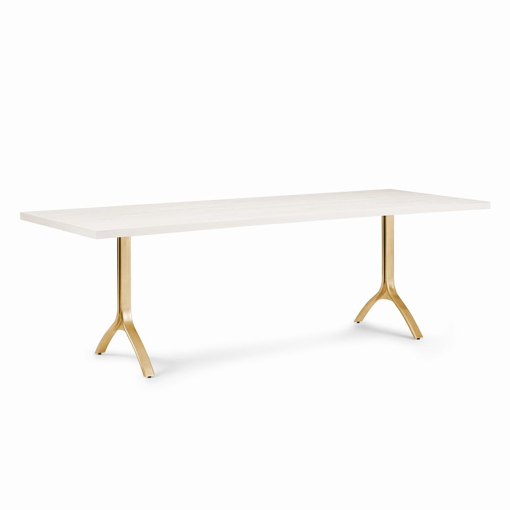 Avery Wishbone 94" Dining Table, Winter Wood, Antique Brass - Image 0