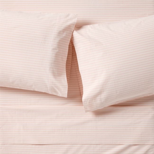 Stax Pink Pajama Stripe Percale Organic Cotton Kids Queen Sheet Set - Image 0
