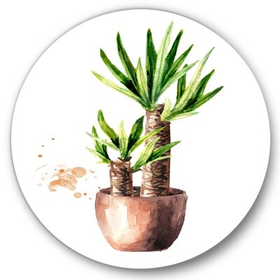 Yucca Tree In The Ceramic Flower Pot - Traditional Metal Circle Wall Art - Image 0