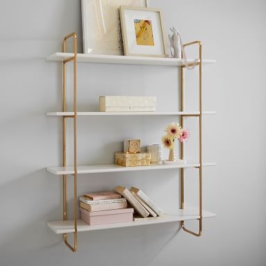 Metallic Trim Wall Bookcase, Gold/Simply White, 4-Shelf - Image 2