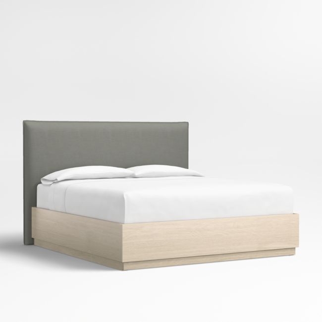 Arvada 54" Graphite Grey Upholstered King Headboard with Batten White Oak Storage Bed Base - Image 0