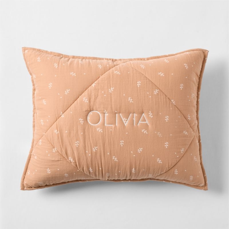 Supersoft Terracotta Leaf Print Organic Cotton Gauze Kids Quilted Pillow Sham - Image 2