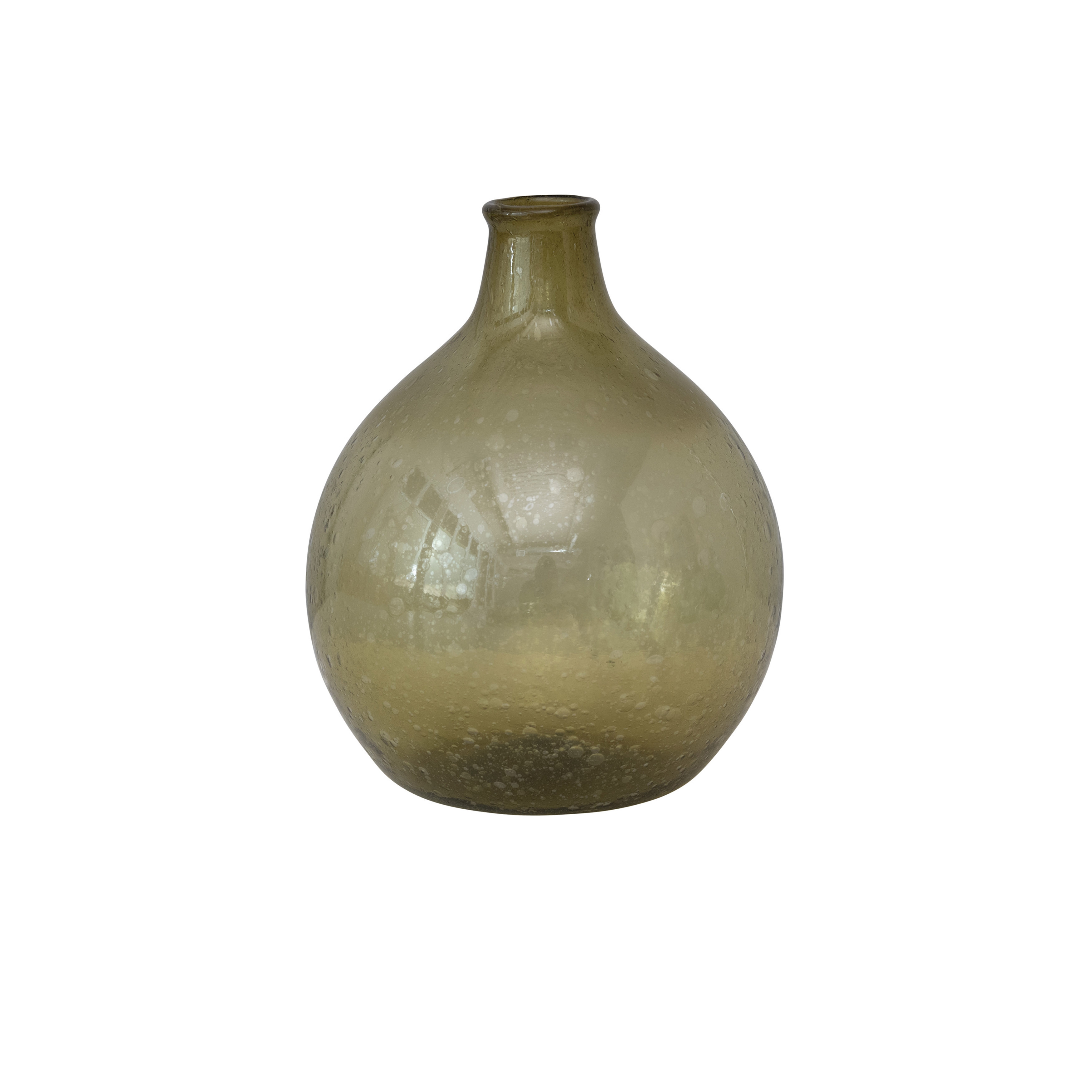  Hand Blown Glass Vase, Olive Green - Image 1