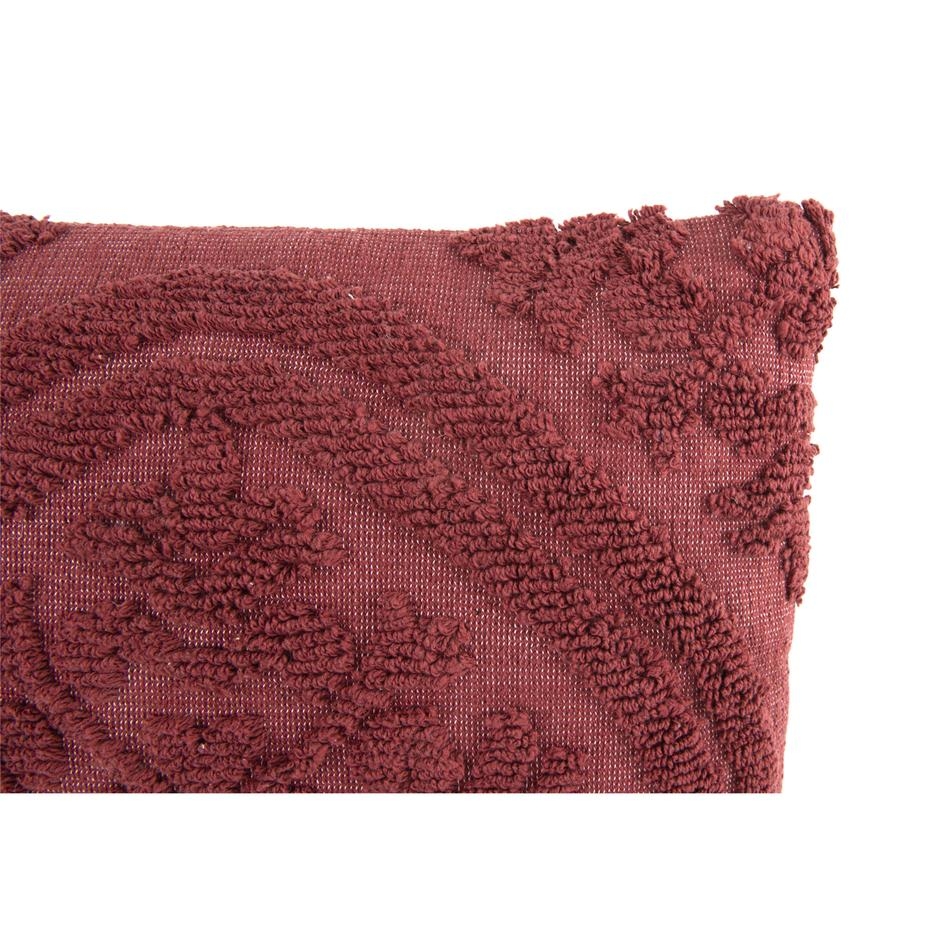 Square Woven Looped Pillow, Burgundy Cotton, 18" x 18" - Image 3