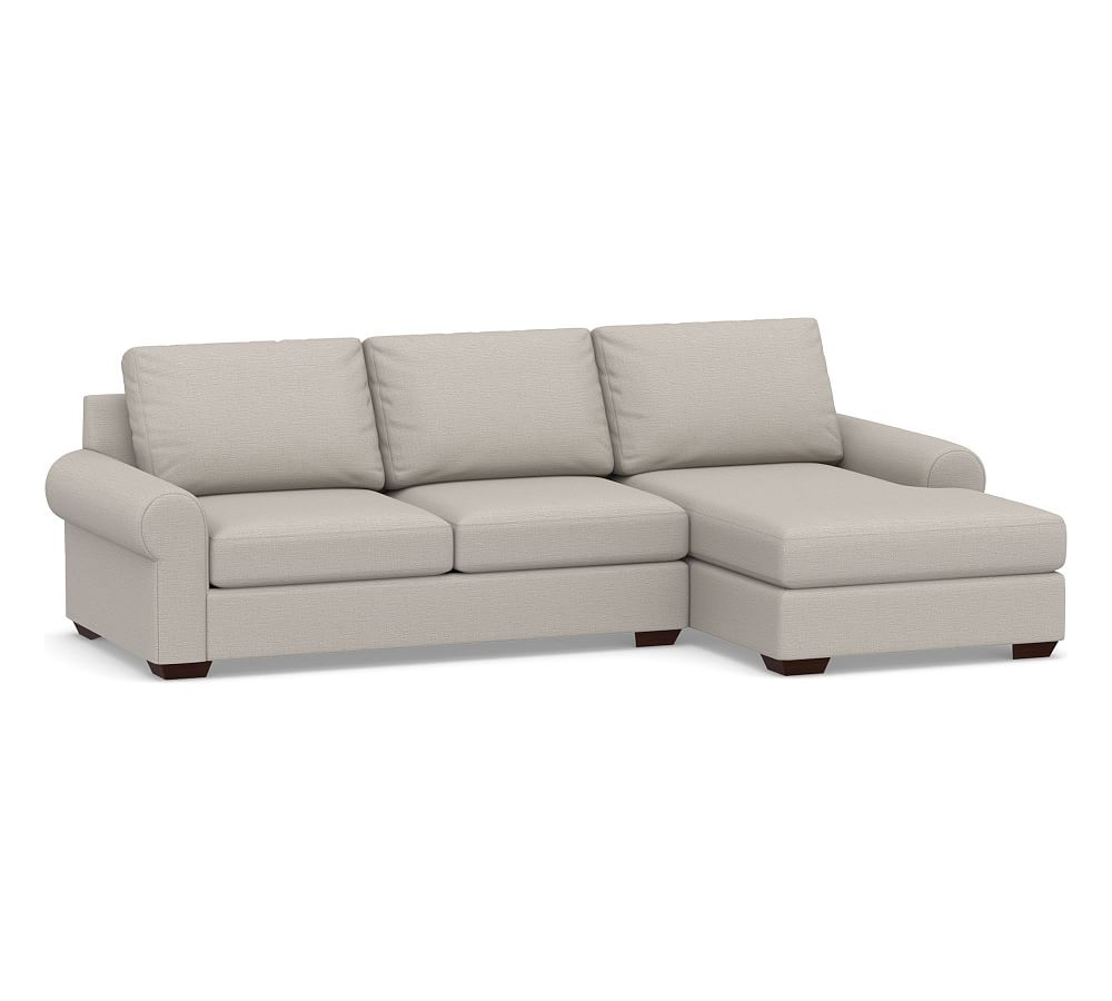 Big Sur Roll Arm Upholstered Left Arm Loveseat with Chaise Sectional, Down Blend Wrapped Cushions, Chunky Basketweave Stone - Image 0