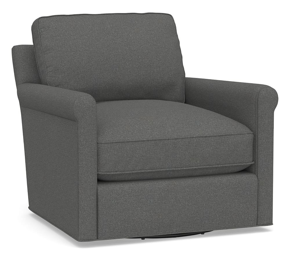 Tyler Roll Arm Upholstered Swivel Armchair, Down Blend Wrapped Cushions, Park Weave Charcoal - Image 0