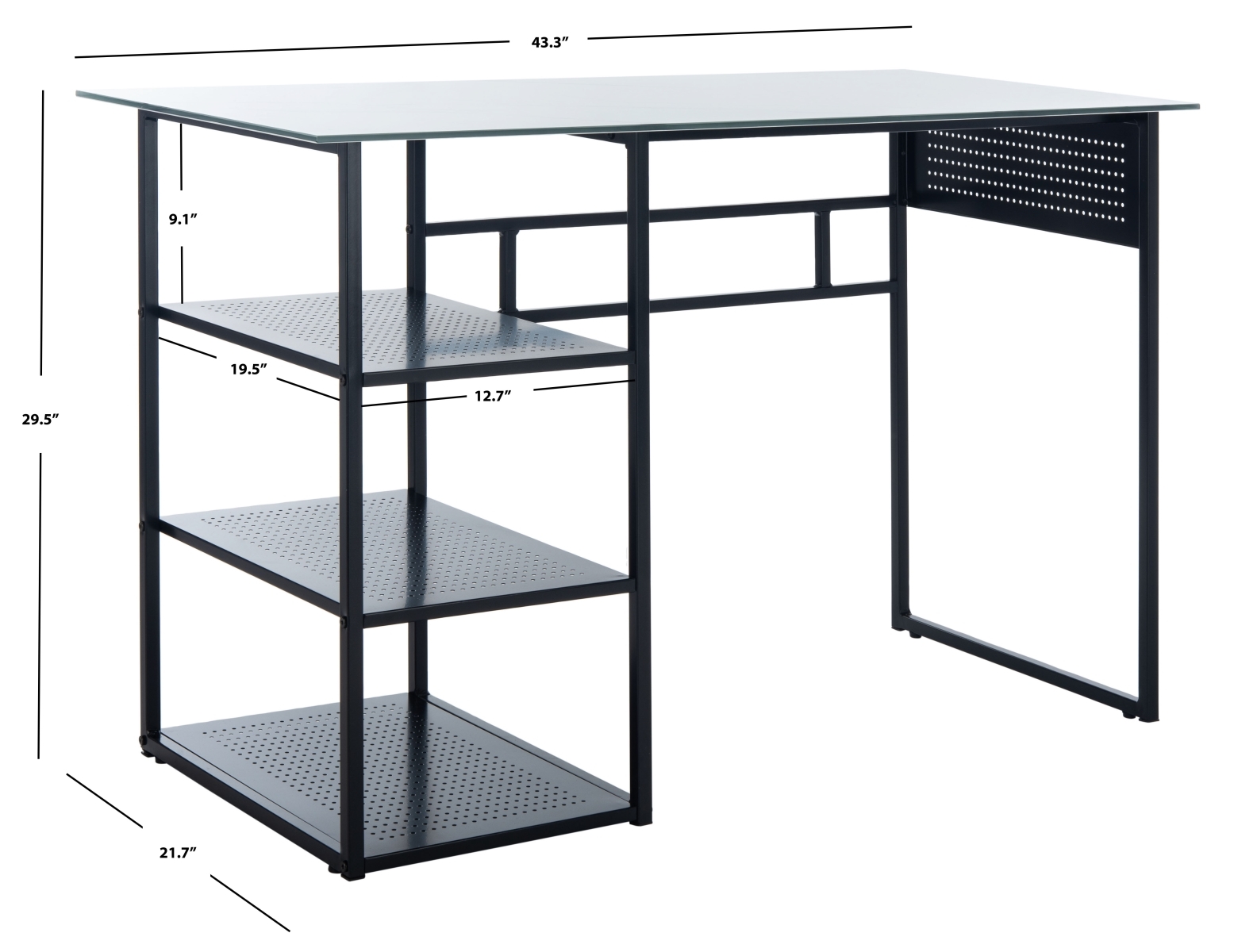 Xyla 3 Shelf Glass Top Desk - White / Black - Safavieh - Image 6