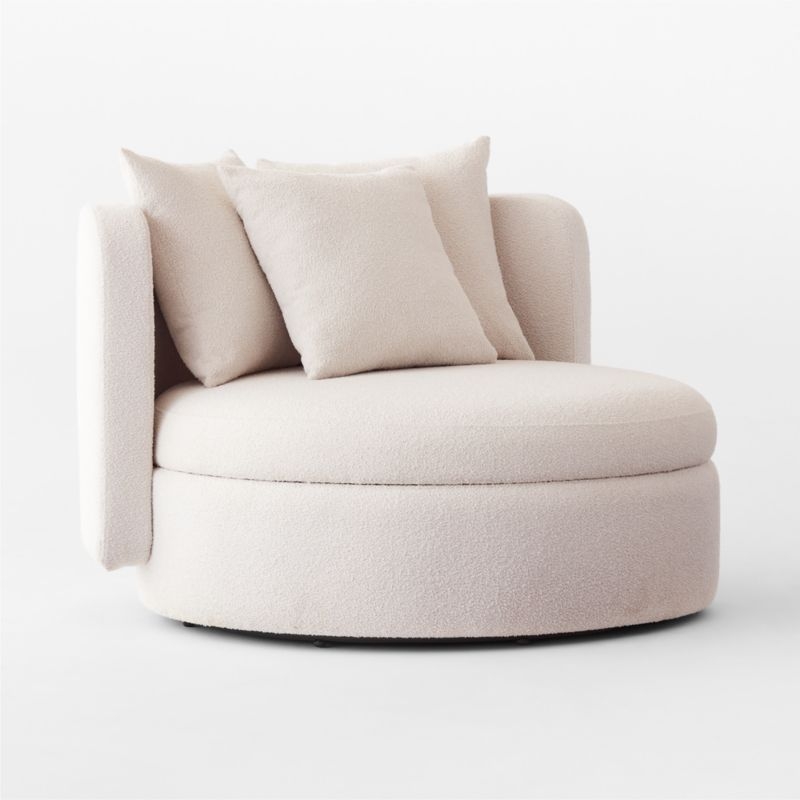 Lucie White Boucle Upholstered Outdoor Swivel Lounge Chair with Storage Set of 2 - Image 4