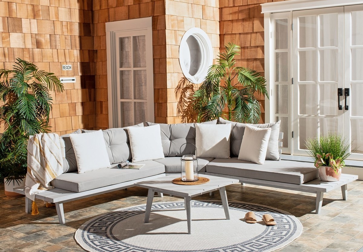 Lansen 4 Pc Corner Living Set - Grey/Gry + Solid P - Safavieh - Image 1
