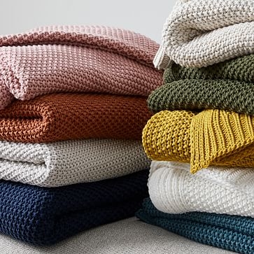 Cotton Knit Throw, White, 50"x60" - Image 1