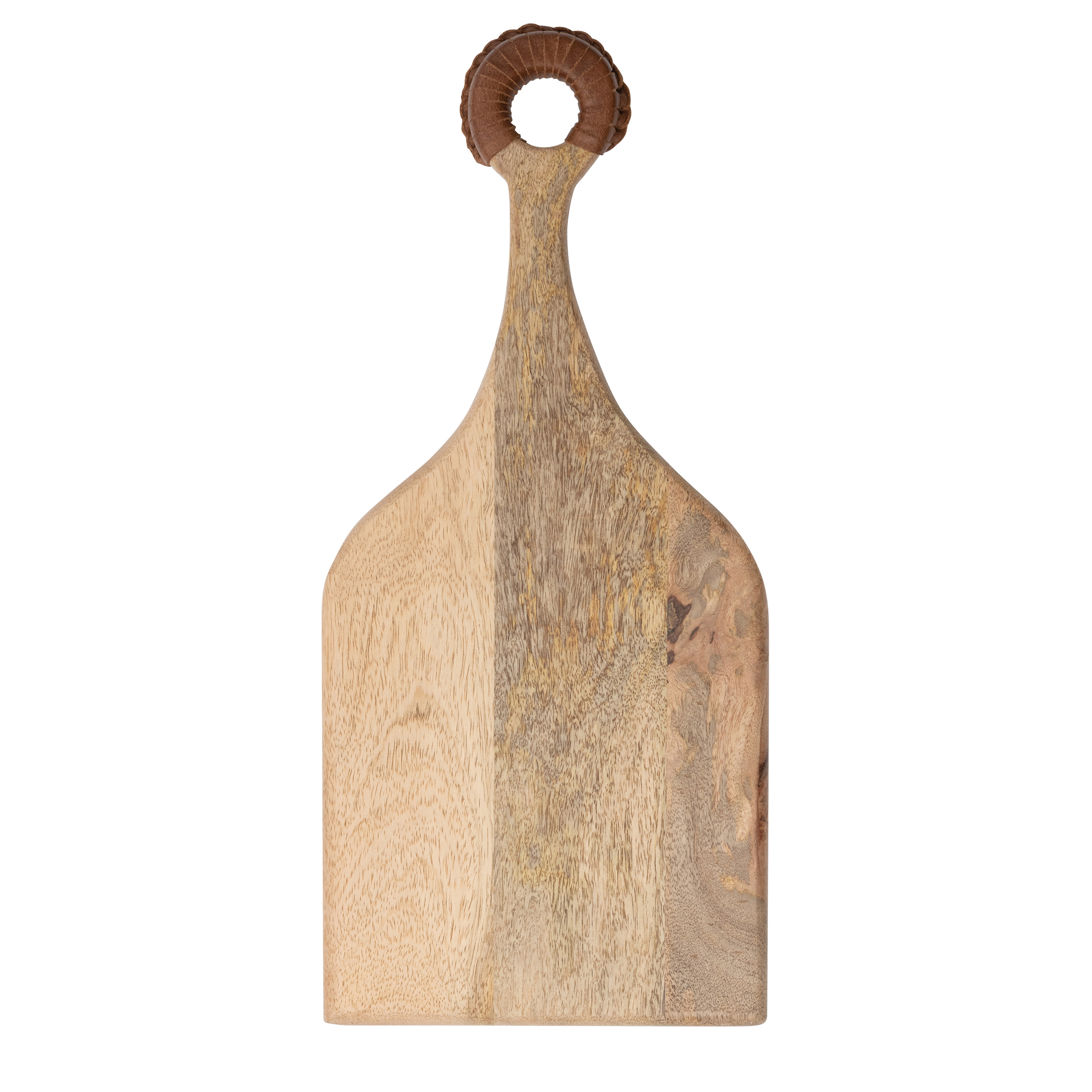  Mango Wood Cutting Board with Braided Leather Handle - Image 0