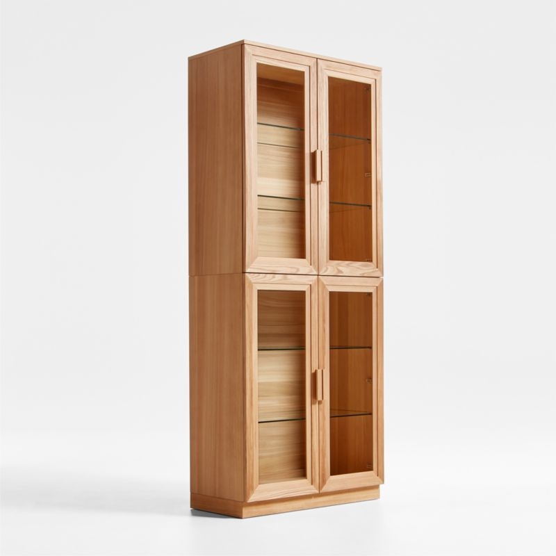 Calypso 36" Natural Wood Tall Storage Cabinet with Glass Doors - Image 2