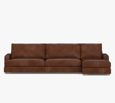 Canyon Square Arm Leather Right Arm Sofa with Chaise Sectional, Down Blend Wrapped Cushions, Signature Chalk - Image 1