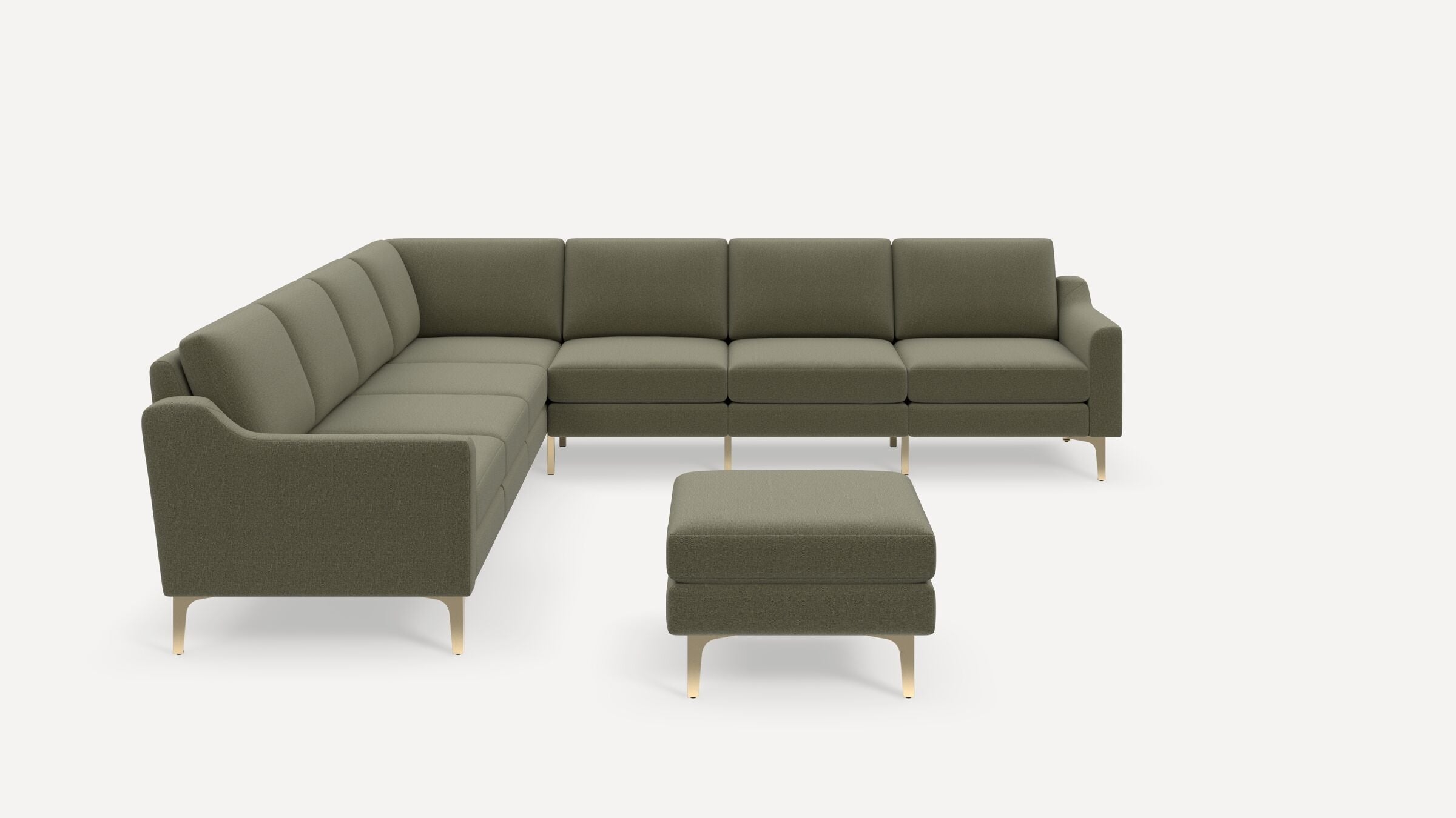 Nomad 7-Seat Corner Sectional with Ottoman - Moss Green - Performance Flatweave / Brass - Metal / Slope - Image 0