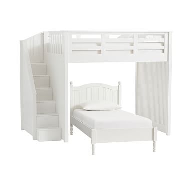 Catalina Full Stair Loft & Twin Low Footboard Bed Set, Simply White, In-Home Delivery - Image 0