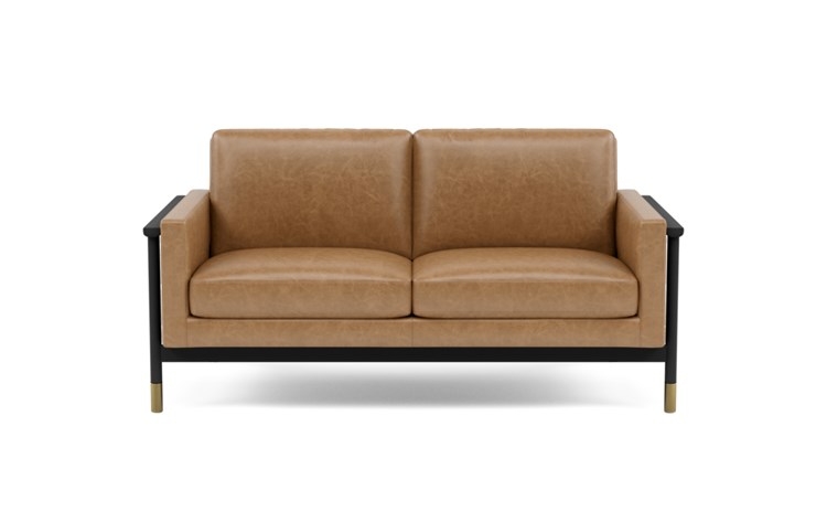 Jason Wu Leather Loveseats with Brown Palomino Leather and Matte Black with Brass Cap legs - Image 0