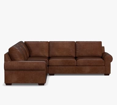 Big Sur Roll Arm Leather 3-Piece L-Shaped Corner Sectional, Down Blend Wrapped Cushions, Statesville Caramel - Image 2