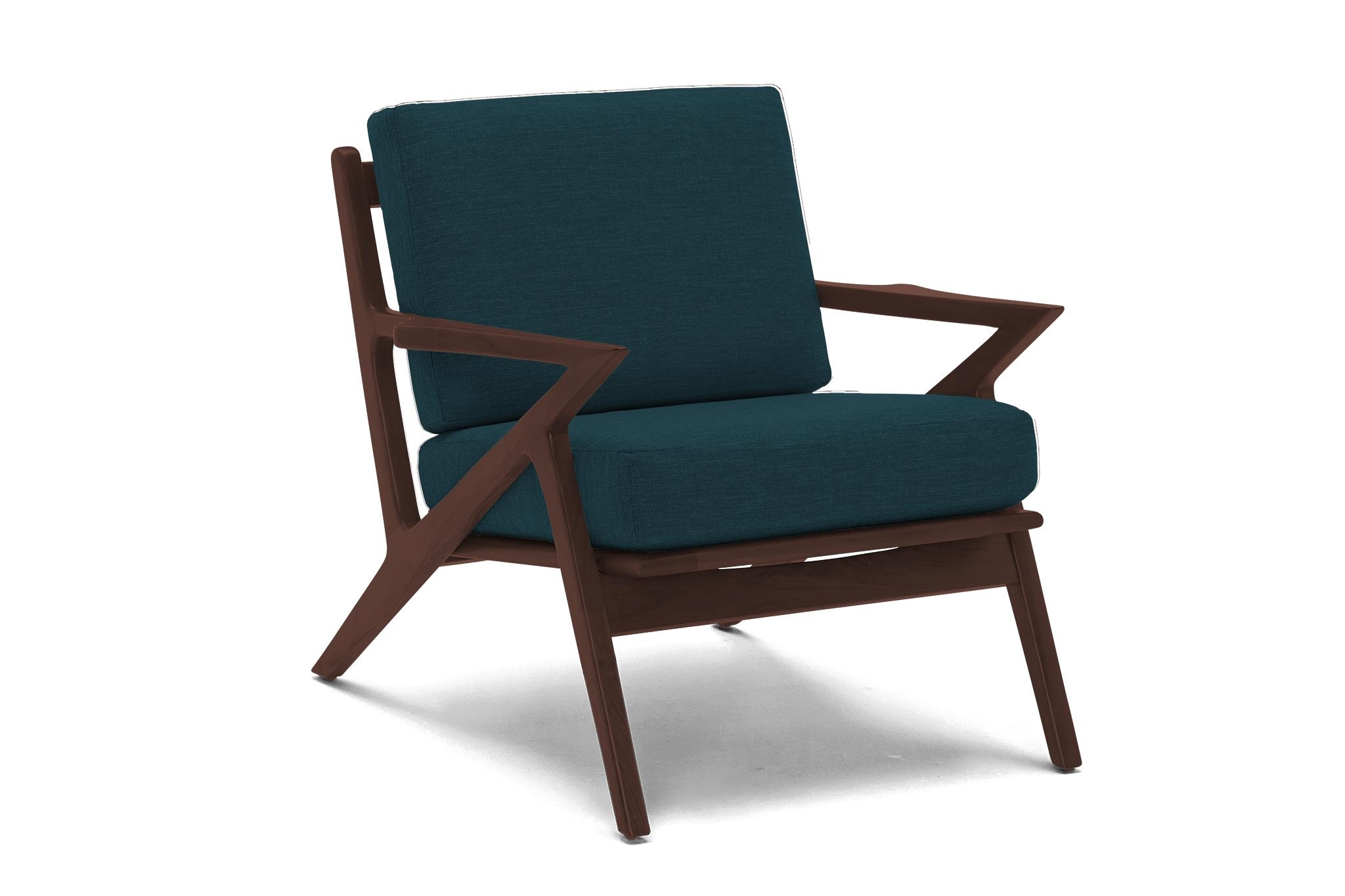 Blue Soto Mid Century Modern Apartment Chair - Sunbrella Premier Lagoon - Walnut - Image 1