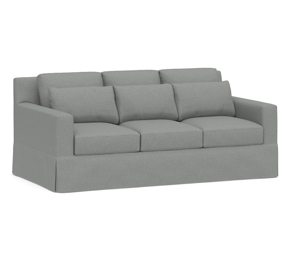 York Square Arm Slipcovered Deep Seat Sofa 81" 3x3, Down Blend Wrapped Cushions, Performance Brushed Basketweave Chambray - Image 0