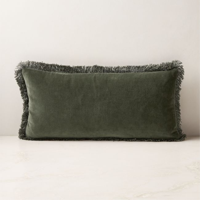 Bettie Forest Green Velvet Lumbar Pillow Cover 23''x11'' - Image 0