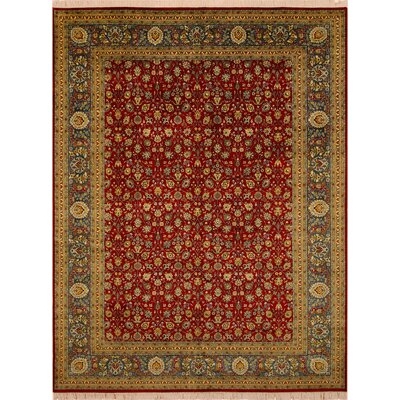 One-of-a-Kind Aaru Hand-Knotted 1960s Red/Teal 9'0" x 12'0" Wool Area Rug - Image 0