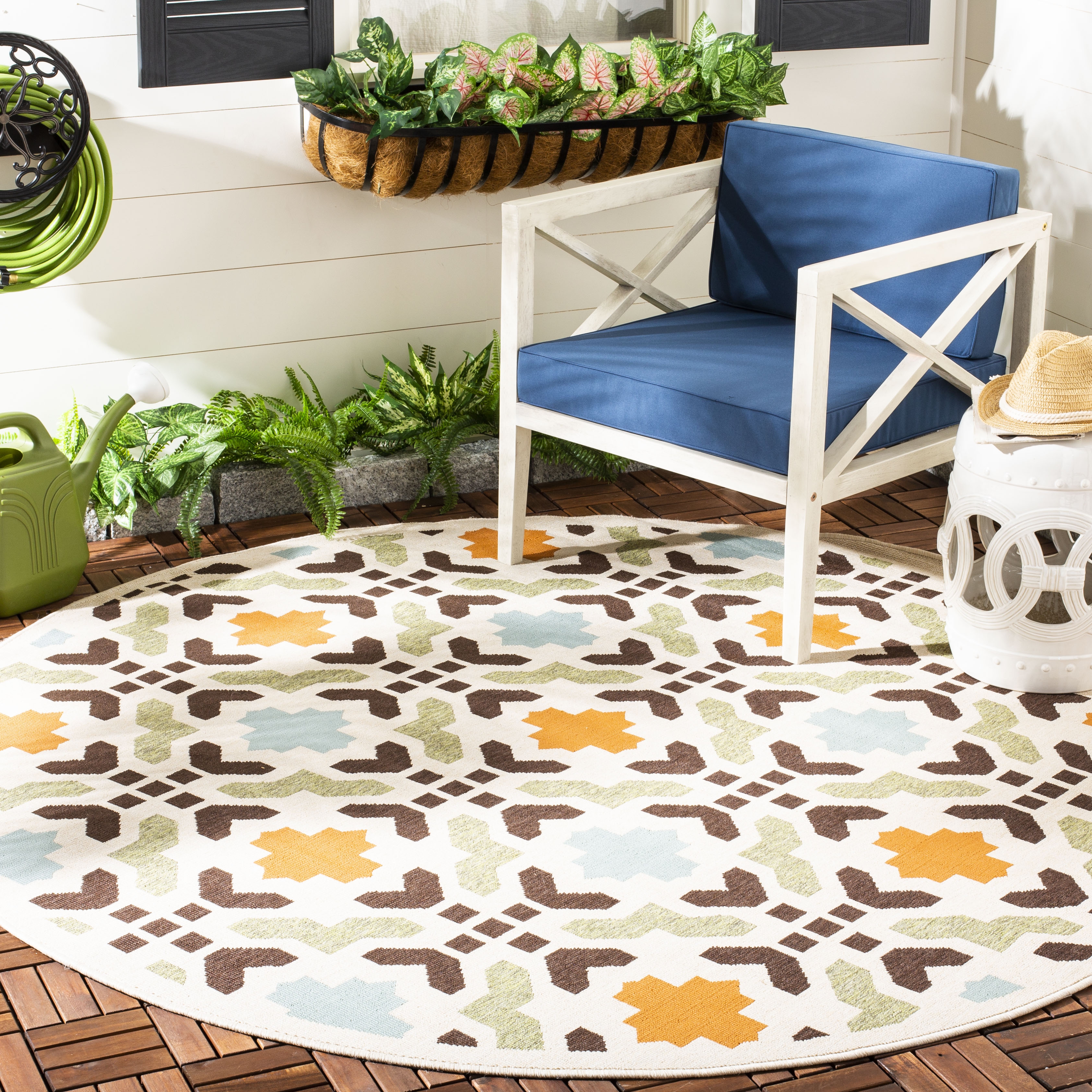 Arlo Home Indoor/Outdoor Woven Area Rug, VER080-0712, Cream/Terracotta,  6' 7" X 6' 7" Round - Image 1