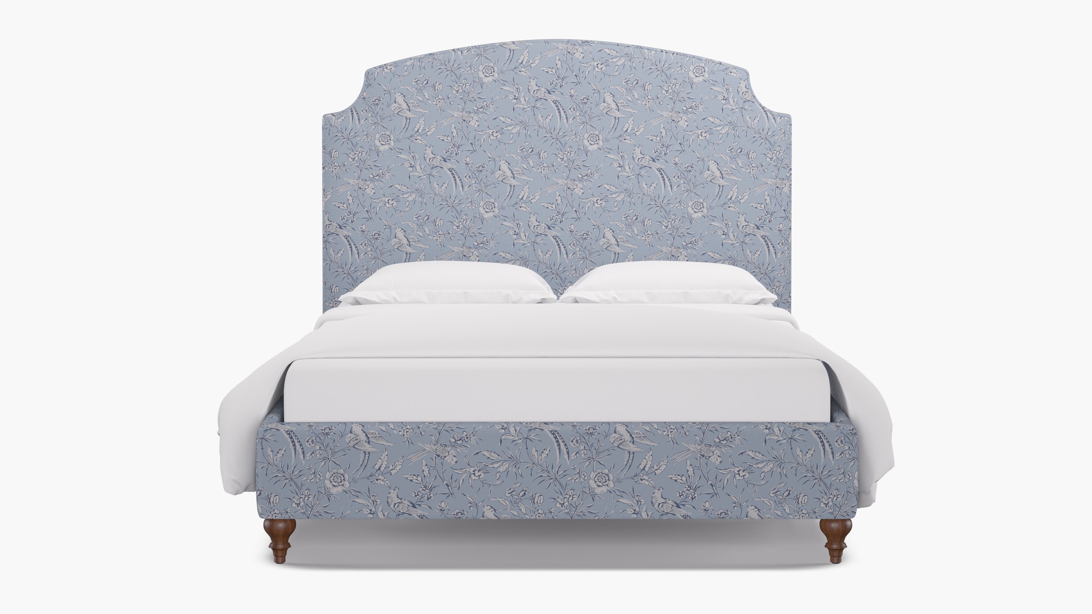 Cove Bed, Blue Aviary, Walnut Traditional Turned Leg, Queen - Image 0
