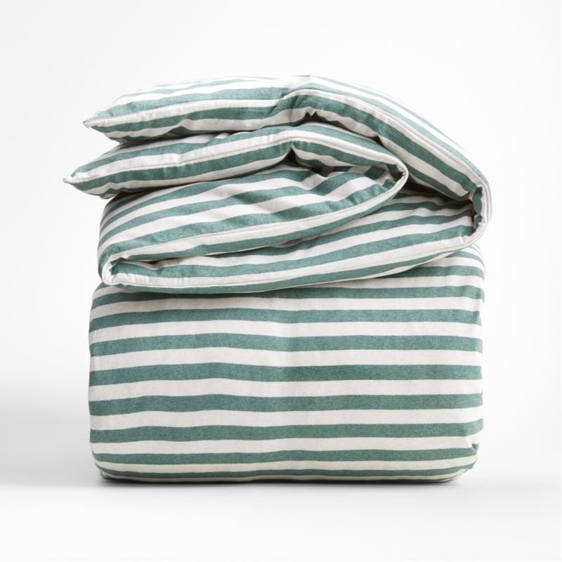 Comfy Tee Green Stripe Organic Cotton Jersey Kids Twin Duvet Cover - Image 2