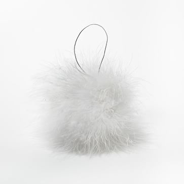 Marabou Feather Ball Ornament, White, Individual - Image 1