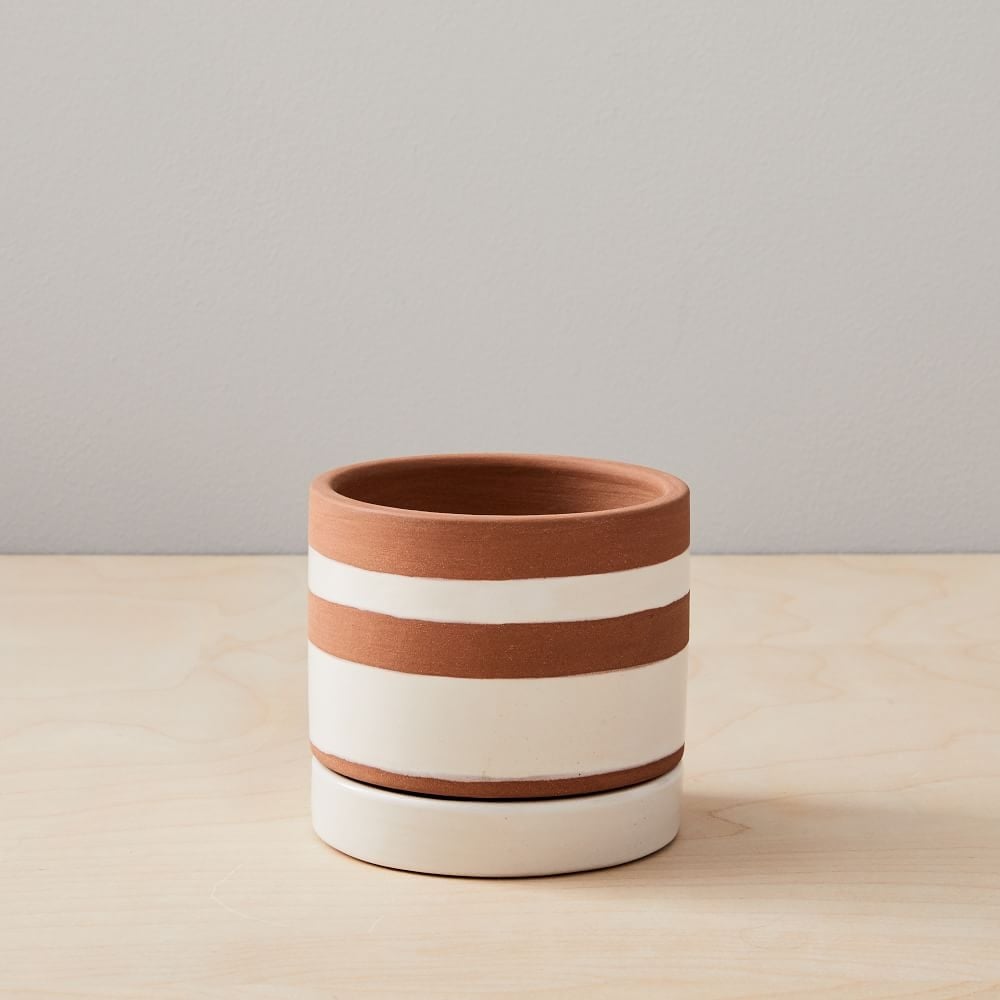 Rio Terracotta Indoor/Outdoor Tabletop Cache Pot, Ceramic, 4"D x 4.25"H, Stripe - Image 0