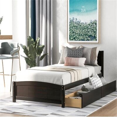 Twin Size Platform Bed With Two Drawers, Bed, Solid Wood Bed, Comfortable Sleep,espresso - Image 0