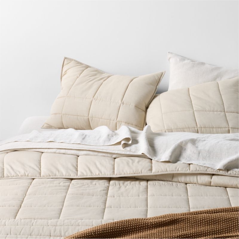Organic Cotton Heathered Sand Beige Grid Standard Bed Pillow Sham - Image 1
