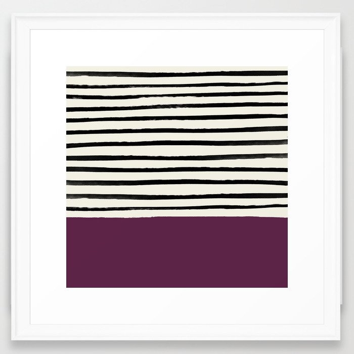 Plum X Stripes Framed Art Print by Leah Flores - Scoop White - MEDIUM (Gallery)-22x22 - Image 0