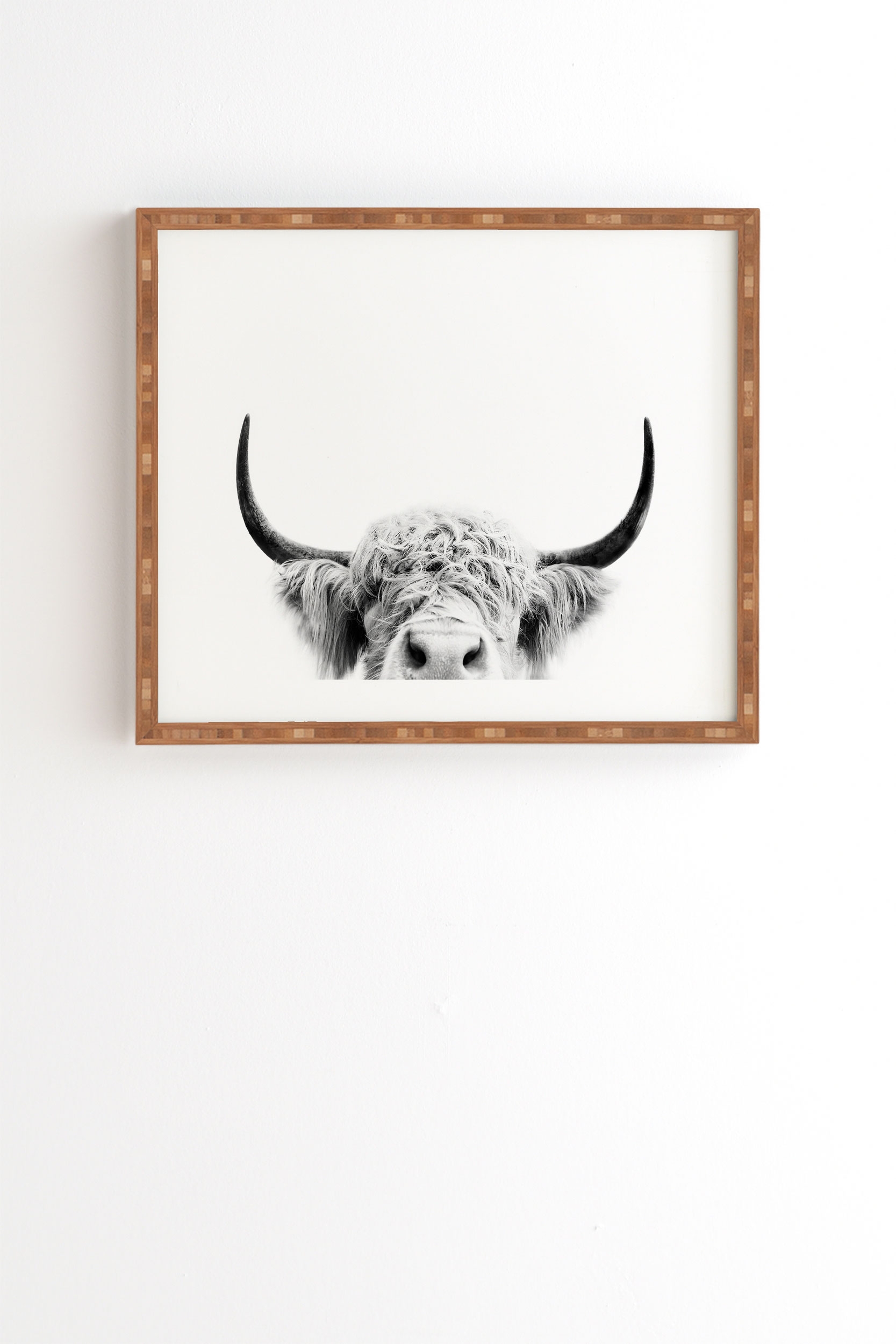 Peeking Highland Cow by Sisi and Seb - Framed Wall Art Bamboo 30" x 30" - Image 0