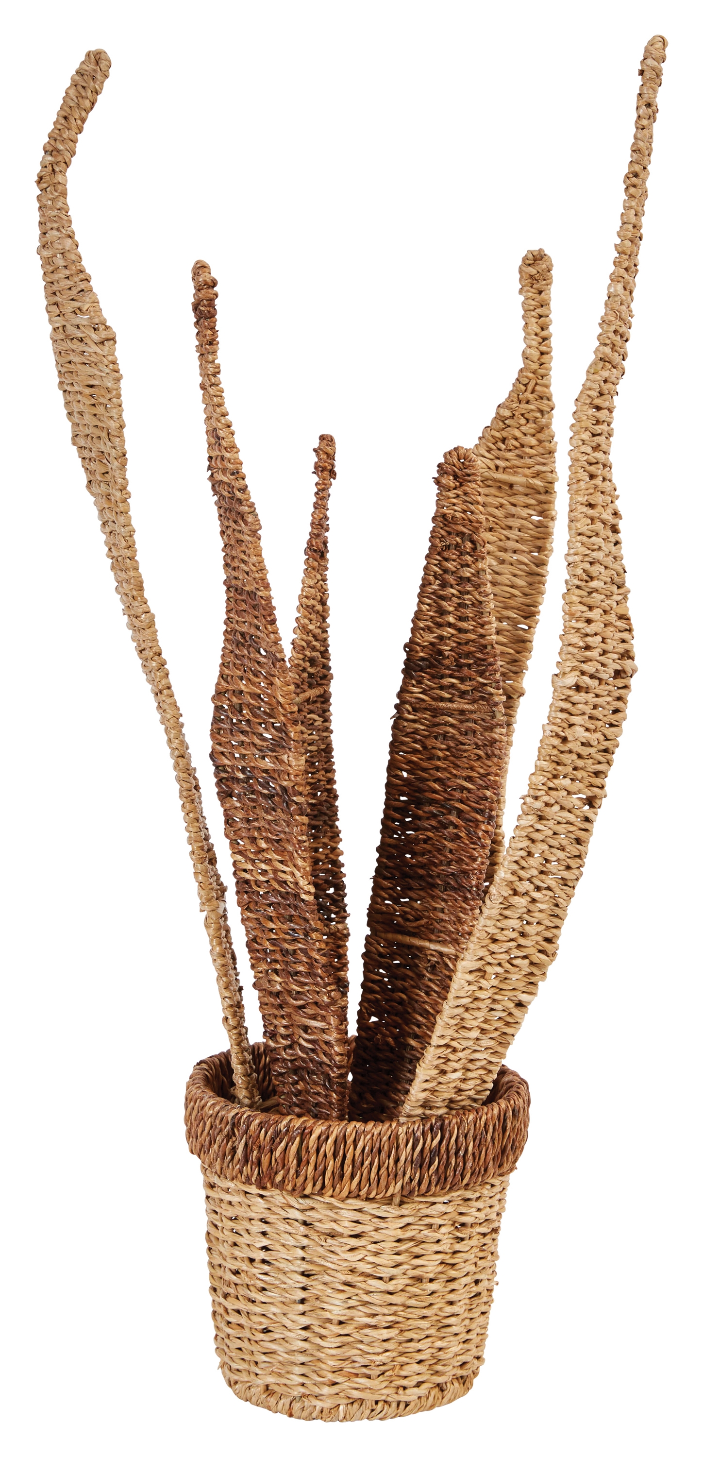 26"H Handwoven Abaca & Seagrass Potted Plant Figurine - Image 0
