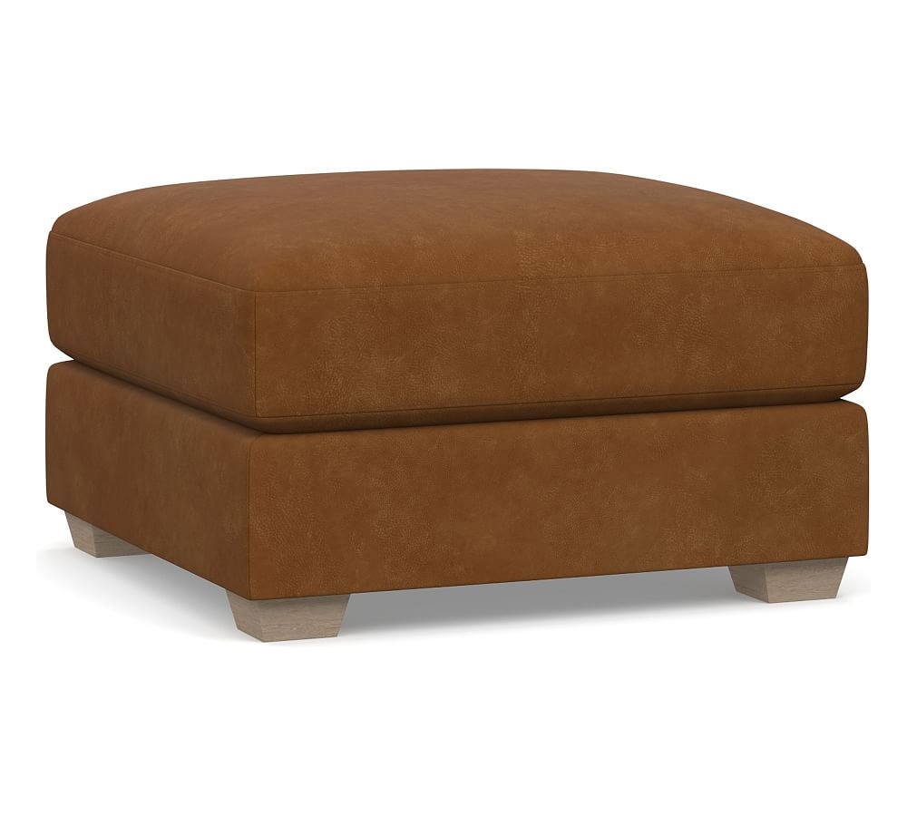 Canyon Leather Sectional Ottoman, Down Blend Wrapped Cushions, Nubuck Caramel - Image 0